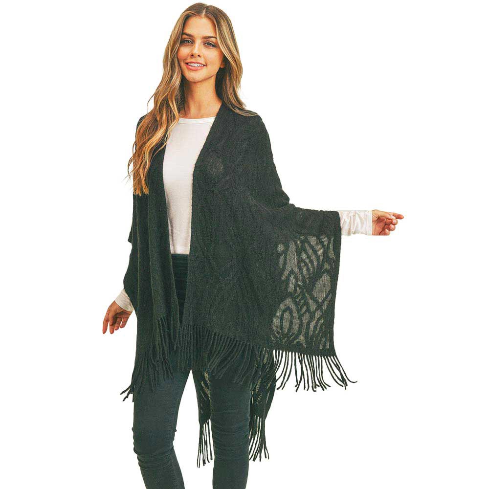 Embossed Pattern Tassel Ruana