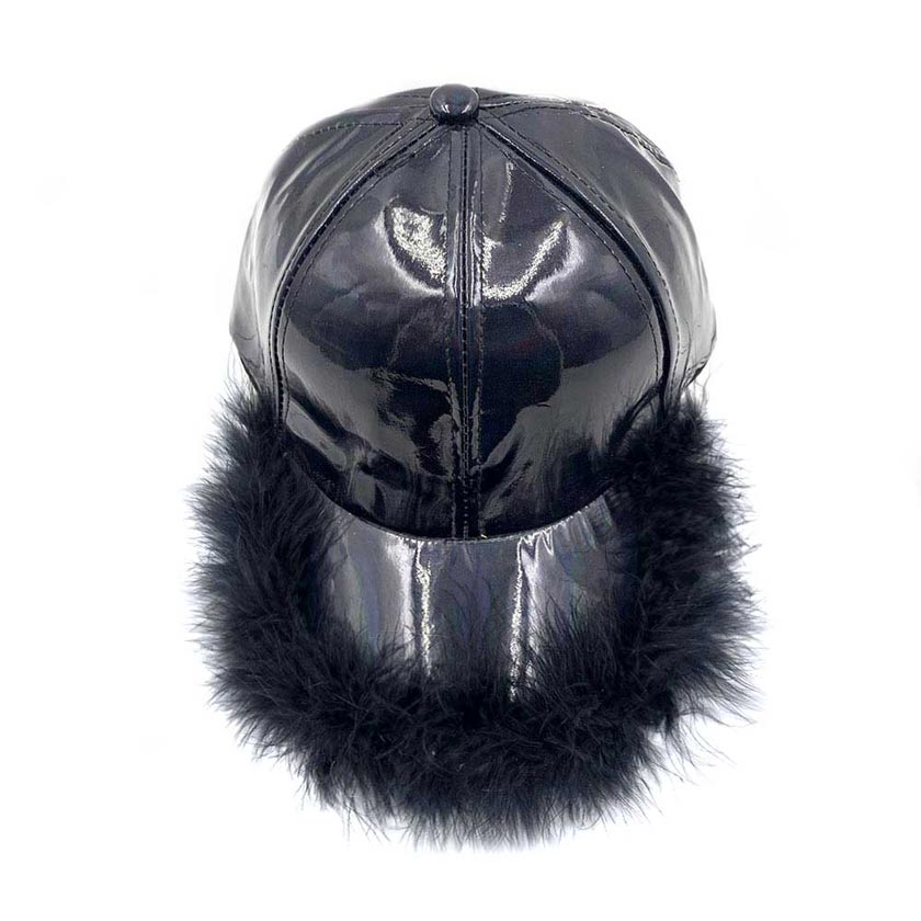 Faux Feather Trimmed Hologram Baseball Cap