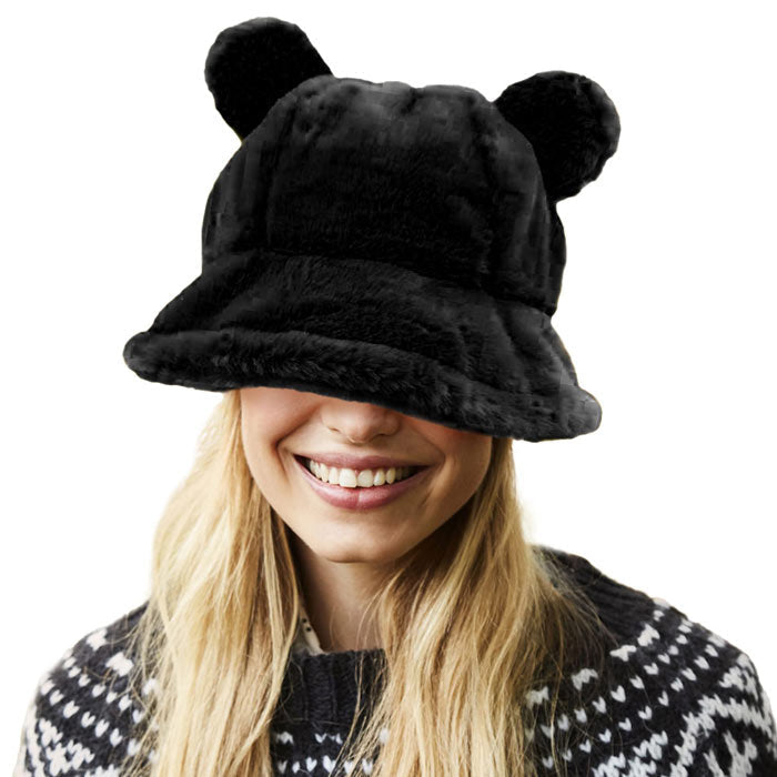 Faux Fur Bear Ear Bucket Hat