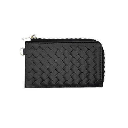 Faux Leather Basket Weave Flat Card Holder Wallet with Wristlet