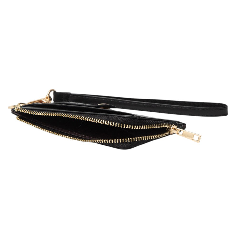Faux Leather Basket Weave Flat Card Holder Wallet with Wristlet