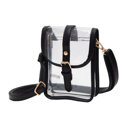 Faux Leather Belt Buckle Pointed Transparent Crossbody Bag