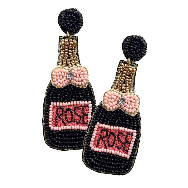 Felt Back Seed Beaded Champagne Dangle Earrings