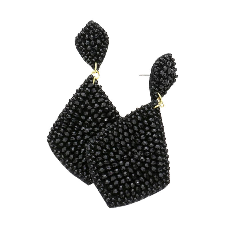 Felt Back Seed Beaded Petal Dangle Earrings