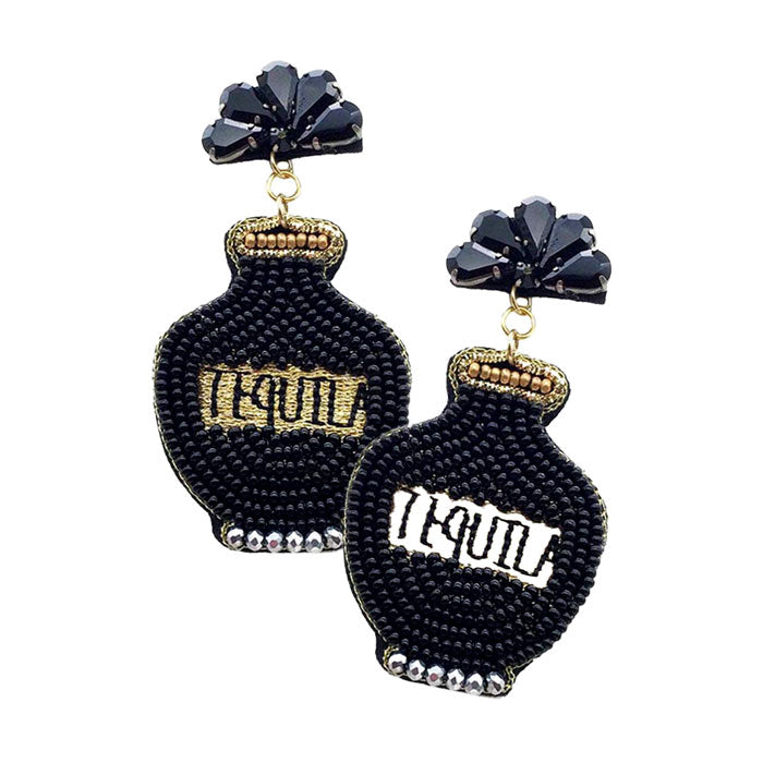 Felt Back Seed Beaded Tequila Dangle Earrings