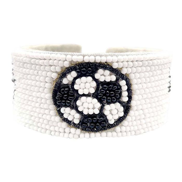 Felt Back Soccer Seed Beaded Cuff Bracelet