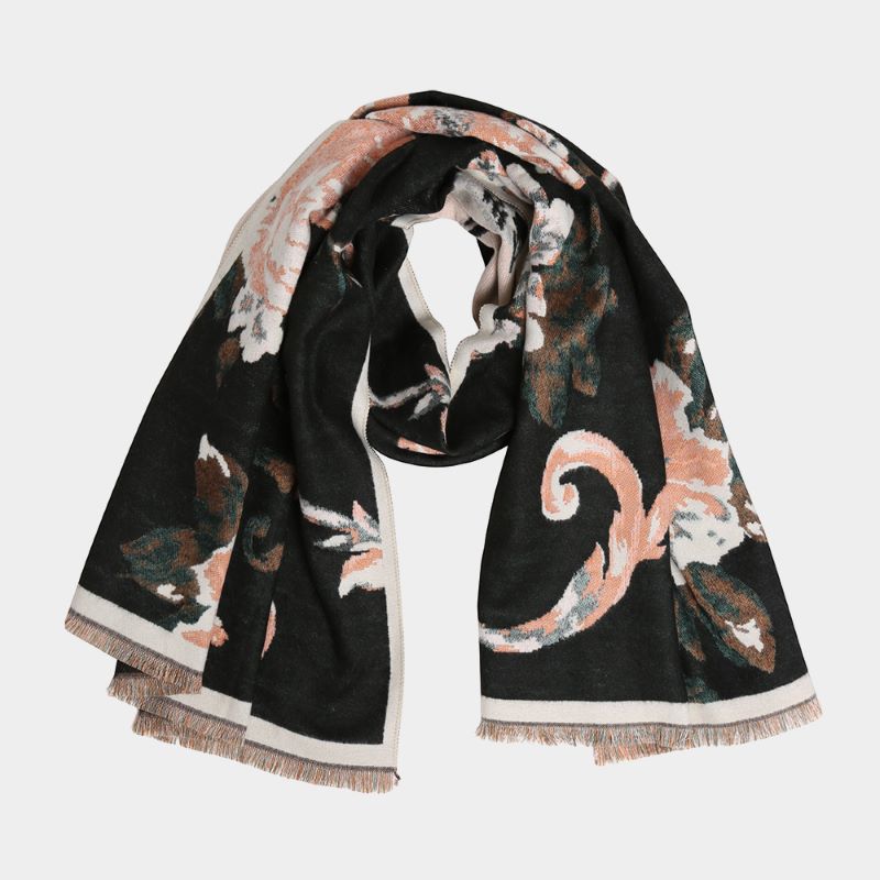 Floral Pattern Fringe Oblong Scarf