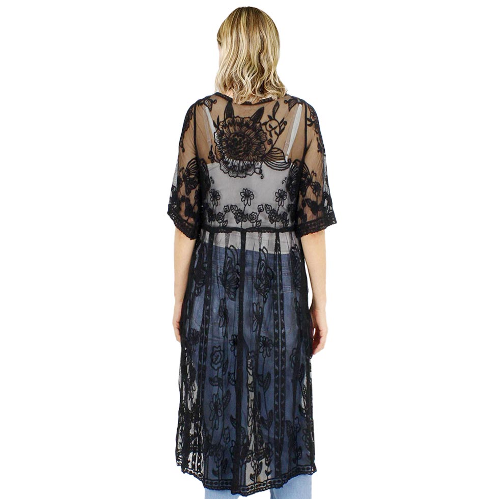 Flower Vintage Lace Long Cover Up Kimono Poncho