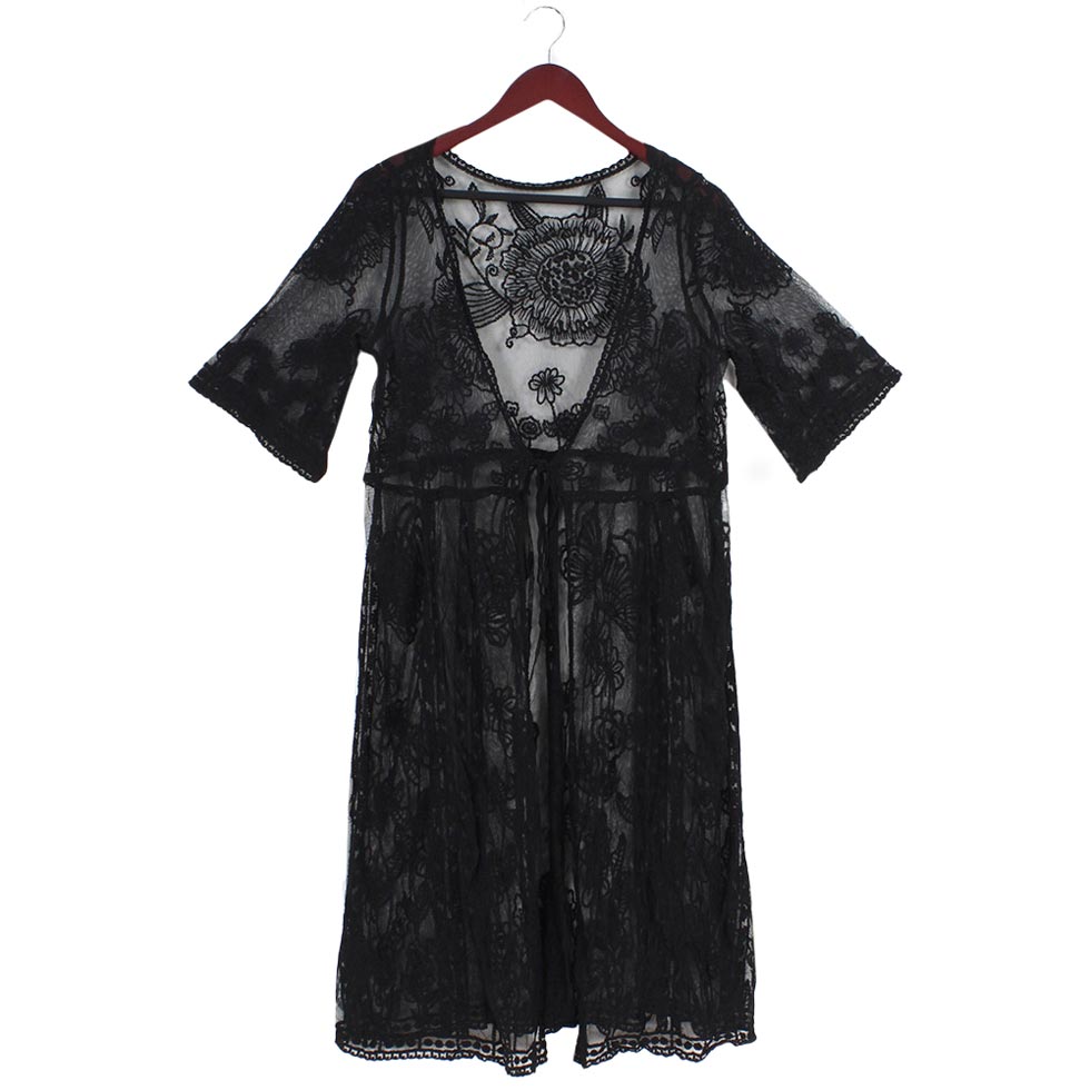 Flower Vintage Lace Long Cover Up Kimono Poncho