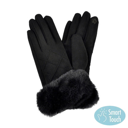 Fluffy Faux Fur Faux Suede Touch Smart Gloves