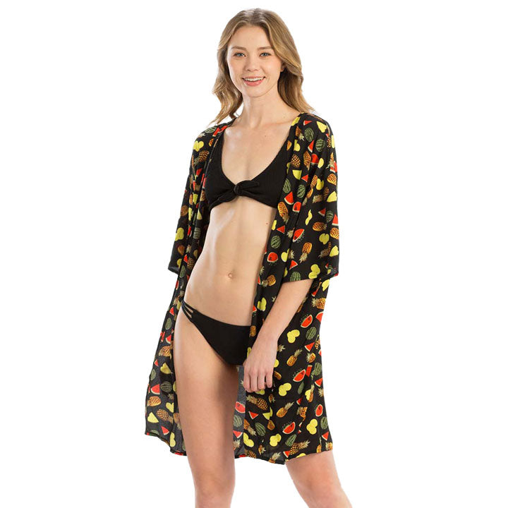 Fruit Print Cover Up Poncho Kimono