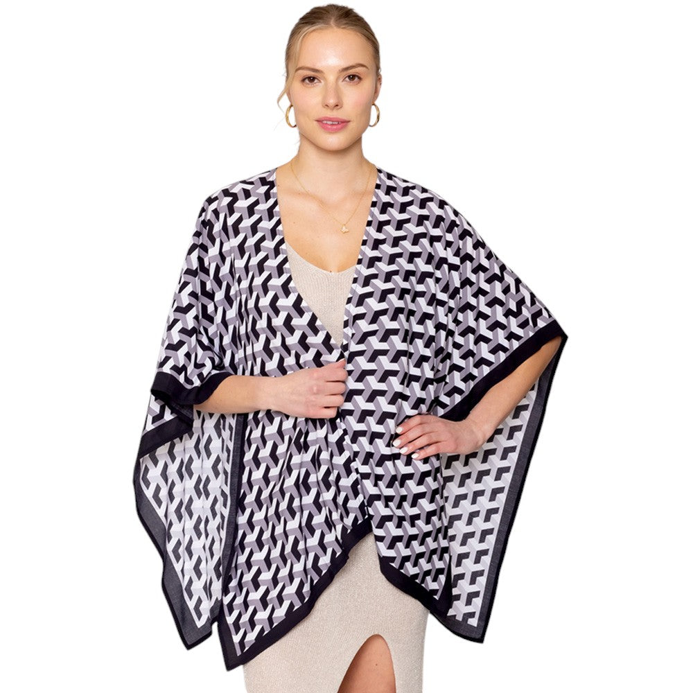 Geometric Pattern Print Ruana Poncho