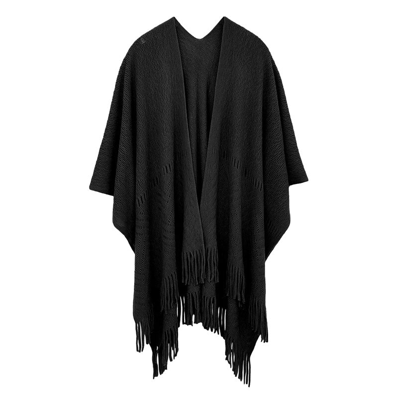Geometry Open Knit Ruana With Fringe