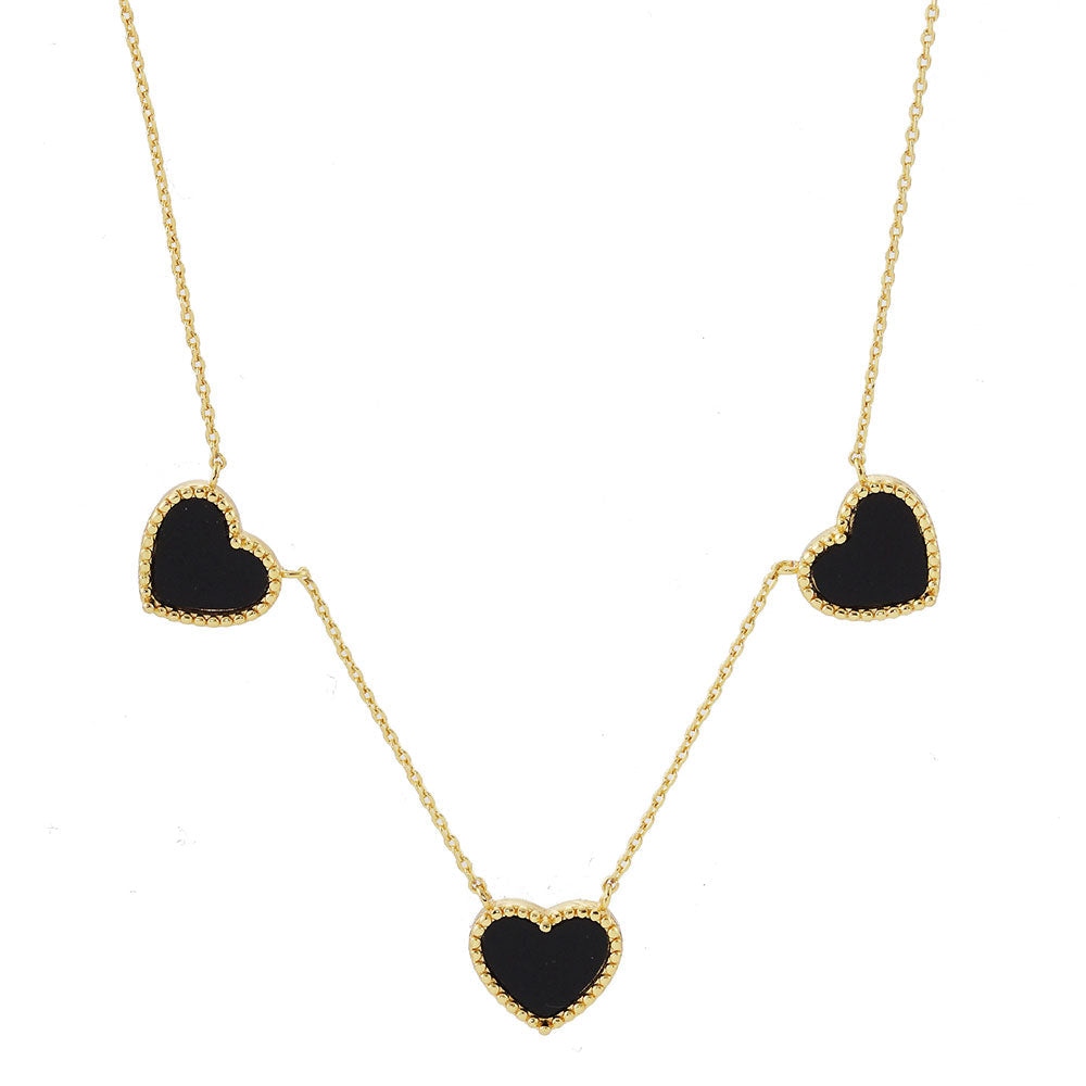 Gold Dipped Triple Heart Pendant Necklace