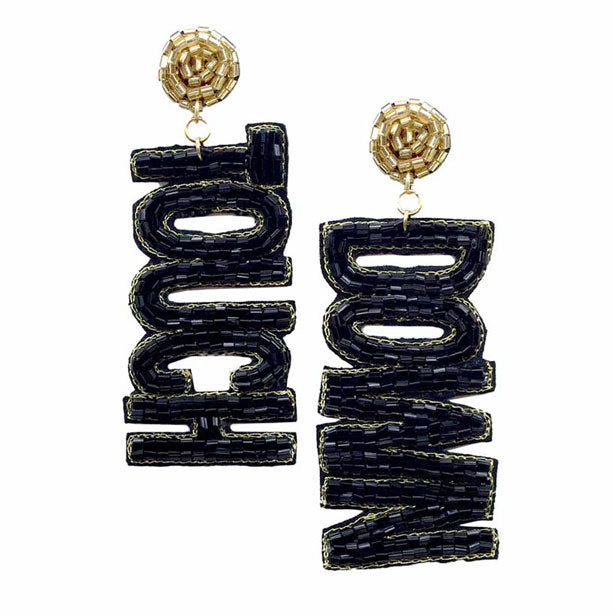 Felt Back Touch Down Message Beaded Dangle Earrings
