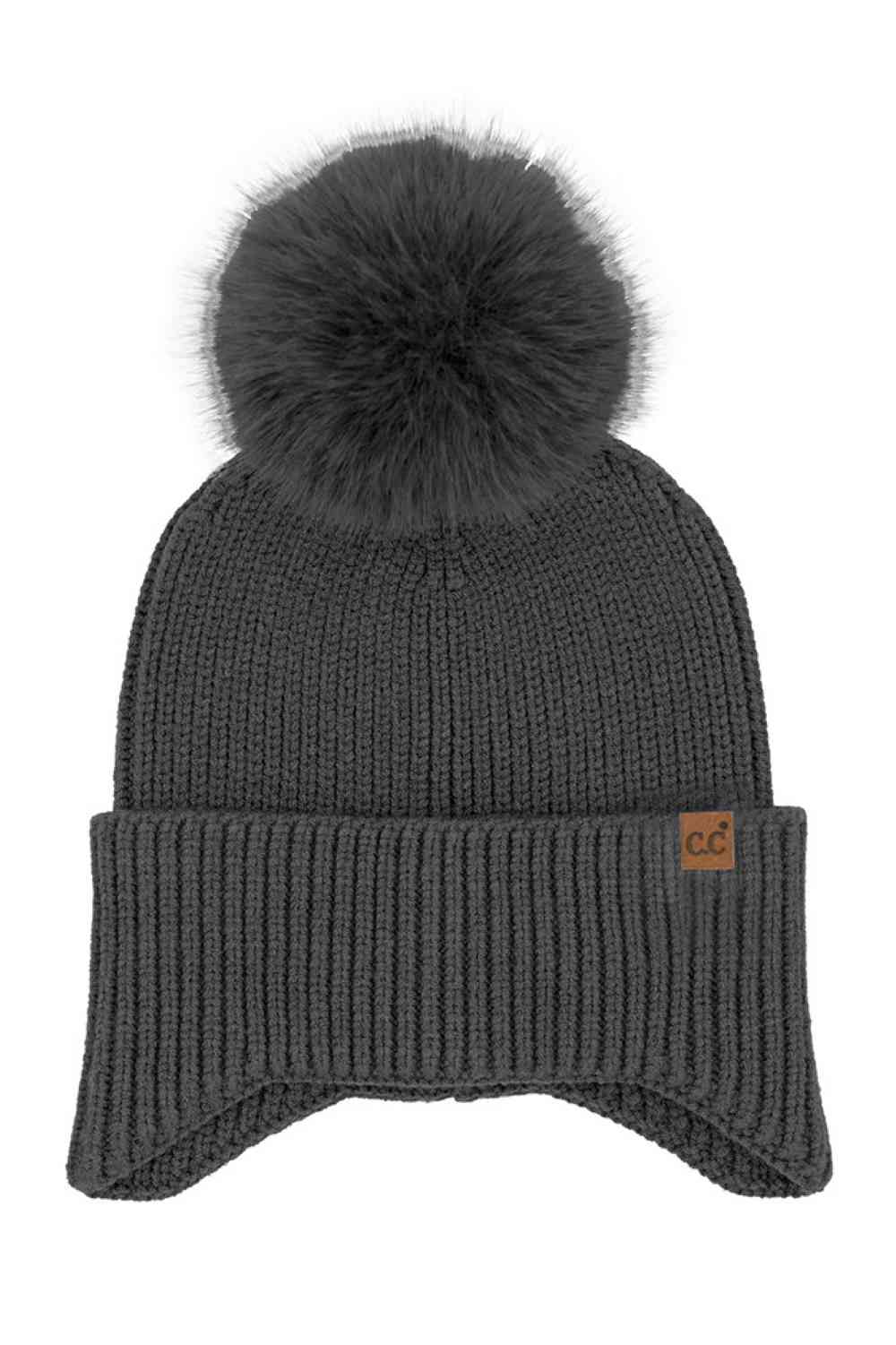 C.C Earflap Pom Knit Solid Beanie