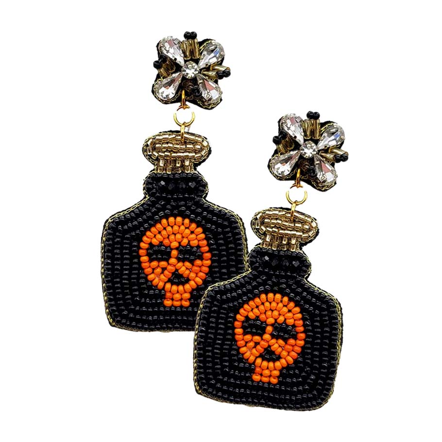 Halloween Felt Back Pumpkin Bottle Dangle Earrings