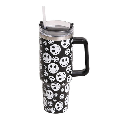 Happy Face Printed 40oz Stainless Steel Tumbler With Handle