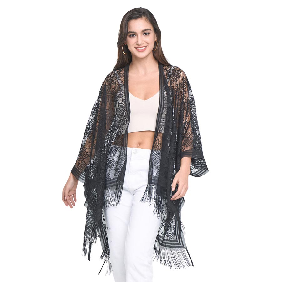 Leaf Lace Cover Up Kimono Poncho