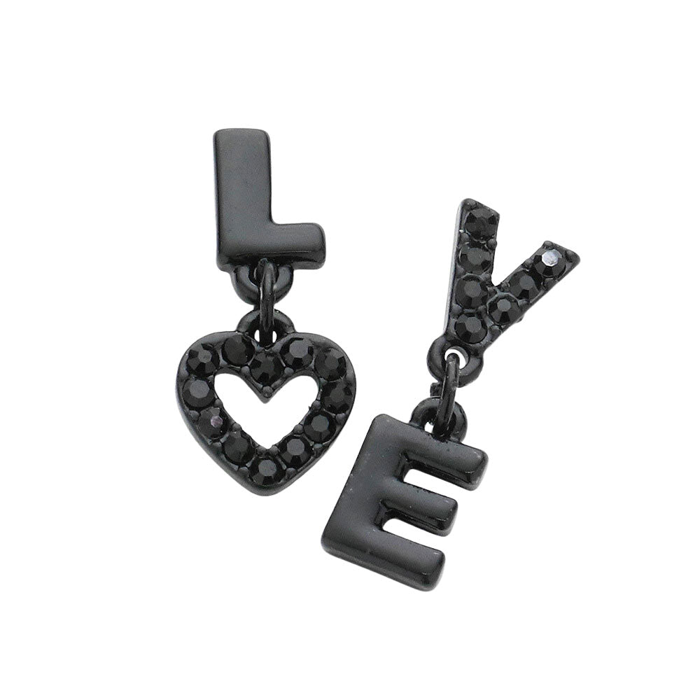 LOVE Rhinestone Message Mismatched Dangle Earrings