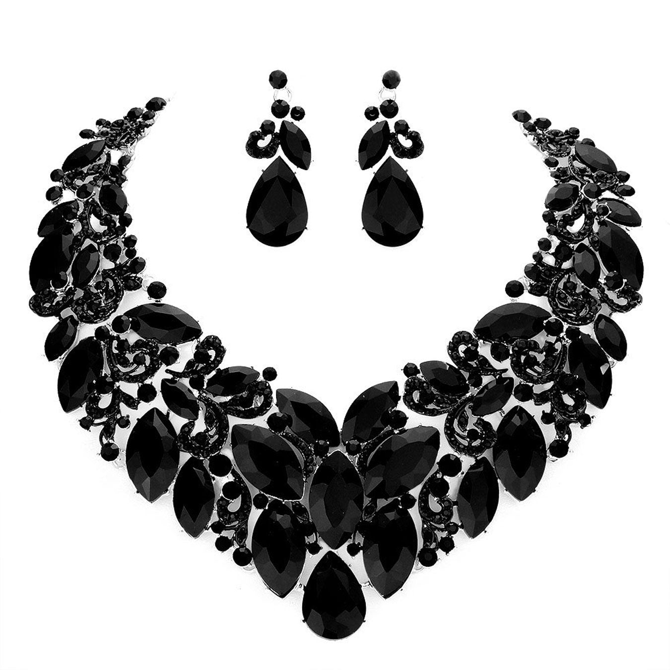 Marquise Stone Cluster Accented Evening Necklace