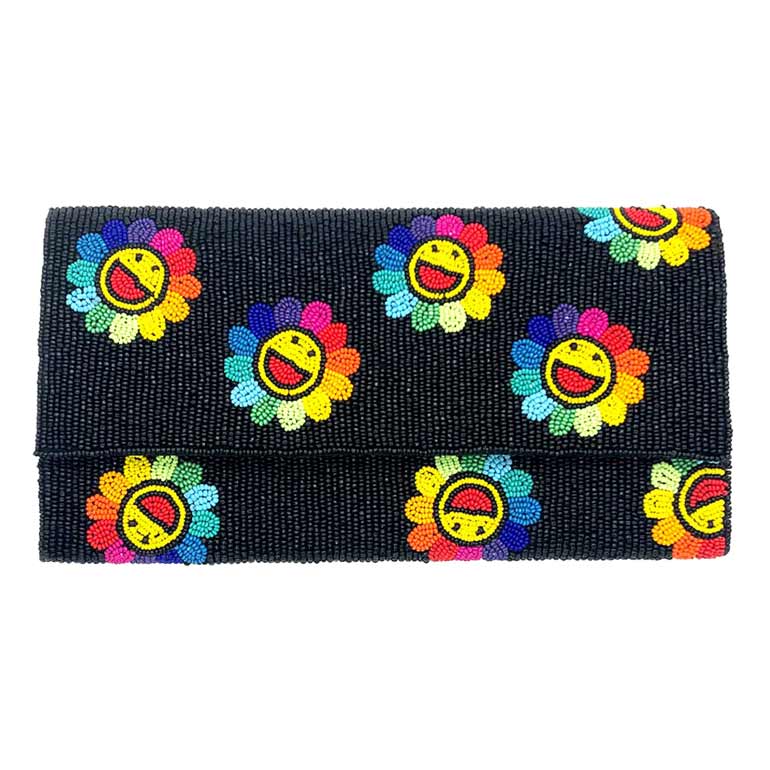 Smile Flower Seed Beaded Clutch Crossbody Bag