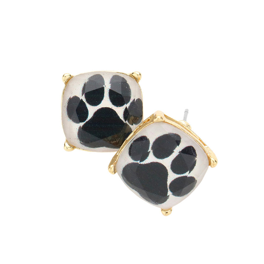 Paw Accented Square Stud Earrings