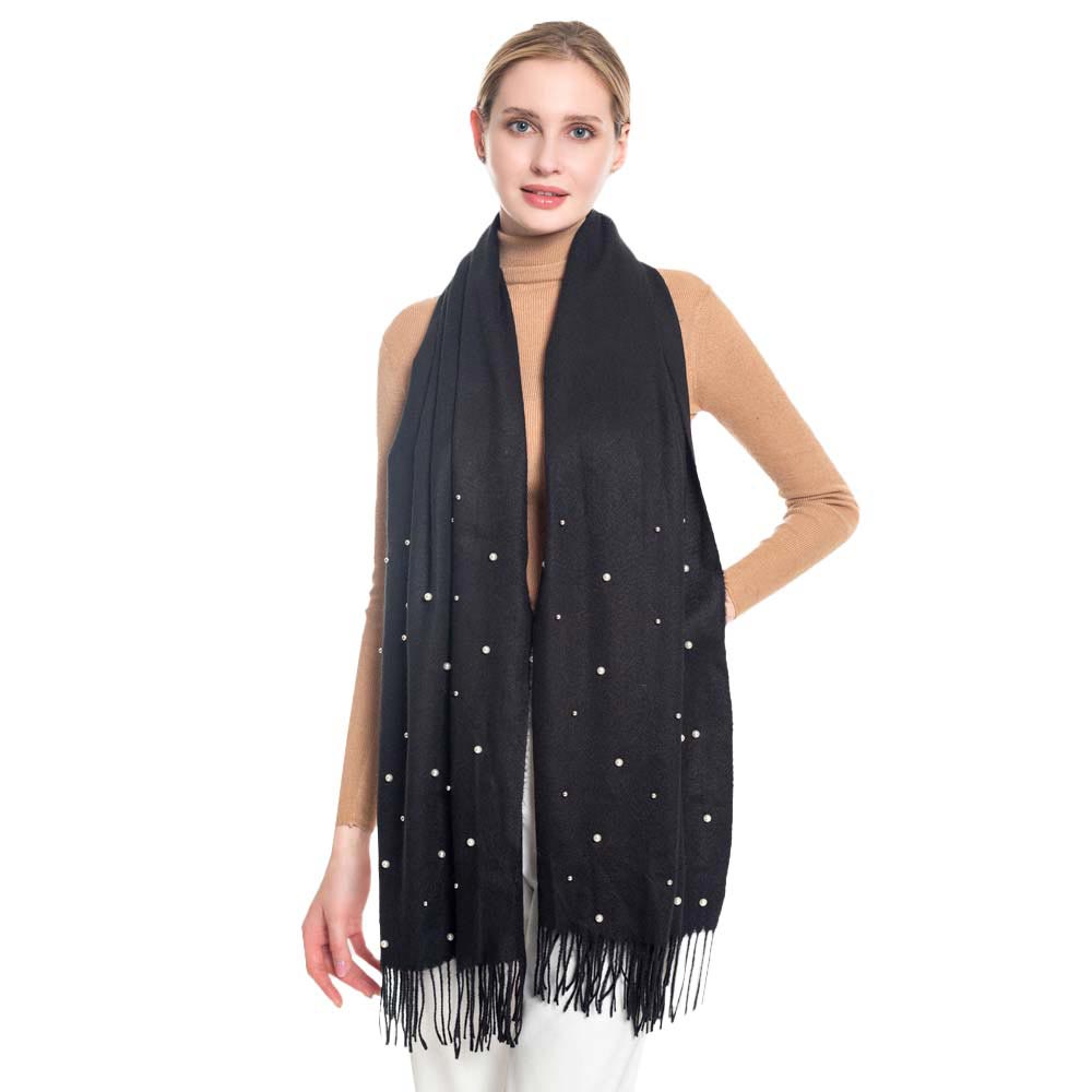 Pearl Embellished Solid Oblong Scarf