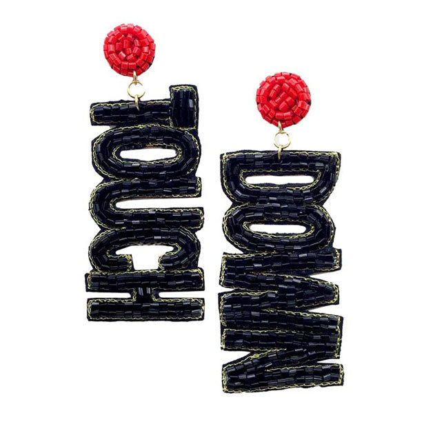 Felt Back Touch Down Message Beaded Dangle Earrings