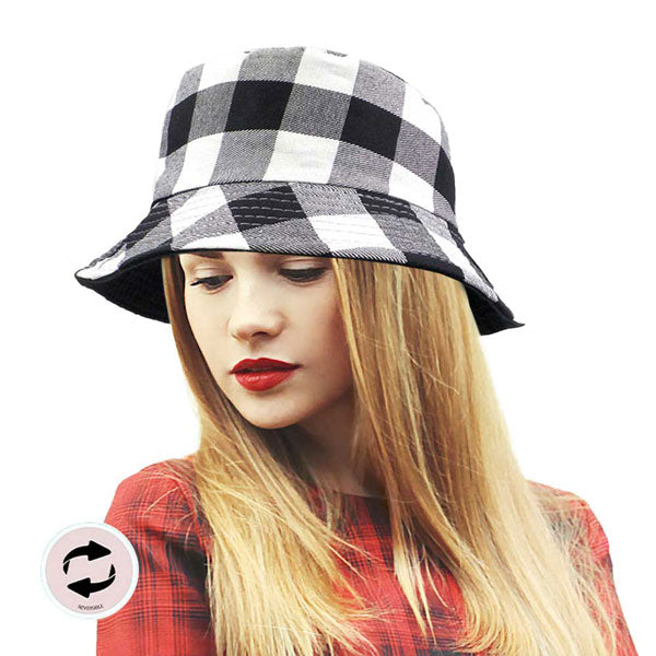 Reversible Buffalo Check Patterned Bucket Hat