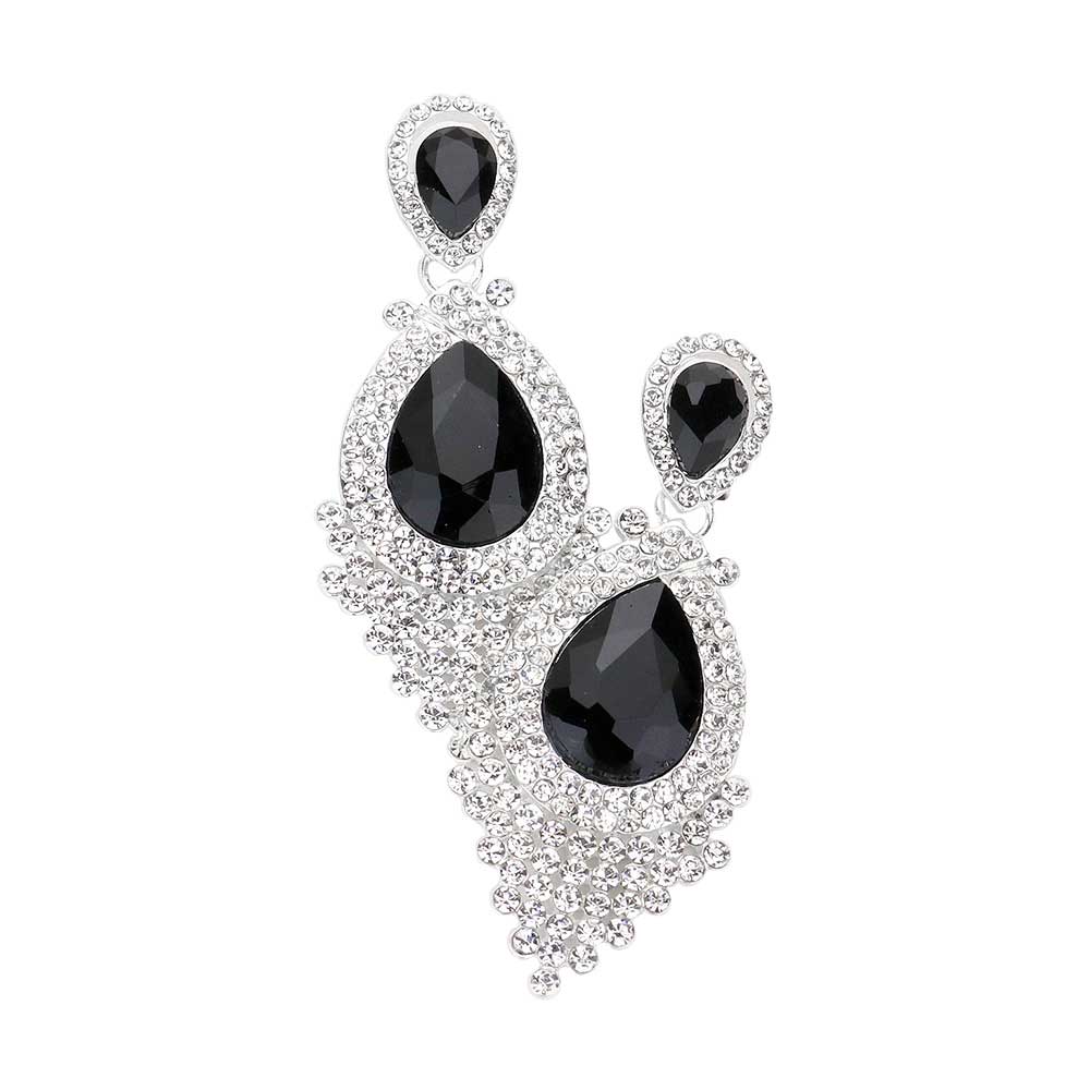 Teardrop Stone Accented Dangle Evening Earrings