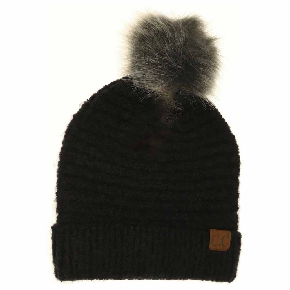 Solid Boucle Knit Pom C.C Beanie