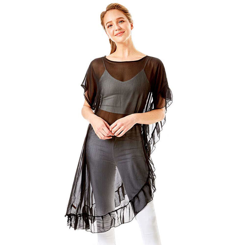 Solid Color Half Ruffled Cover Up Poncho