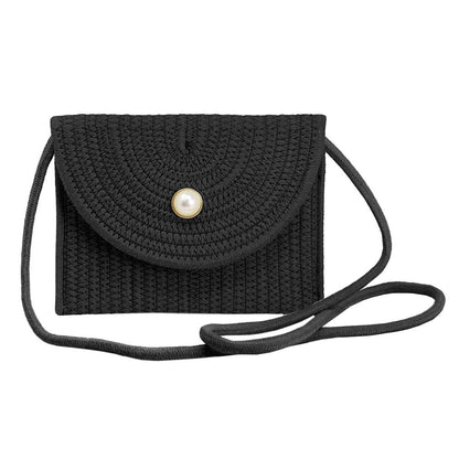 Solid Color With Pearl Button Straw Micro Crossbody Bag