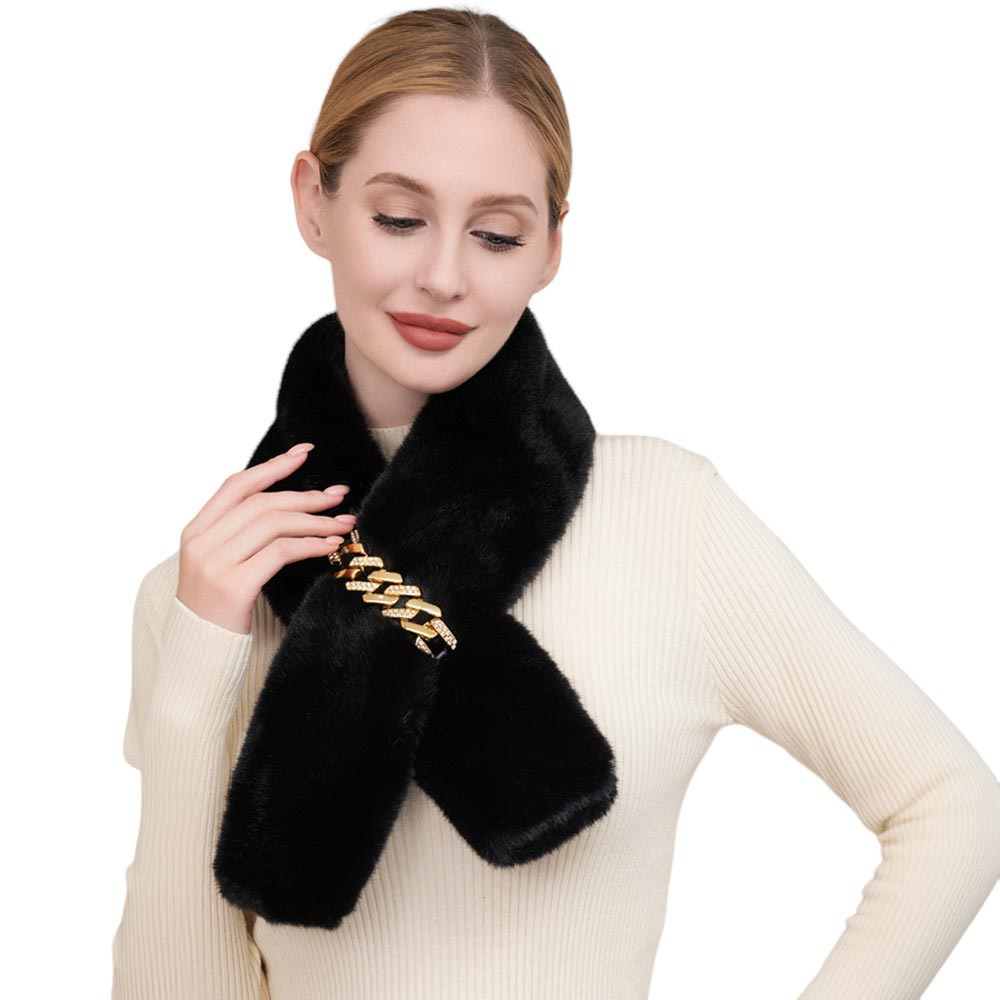Solid Faux Fur Chain Pull Through Scarf