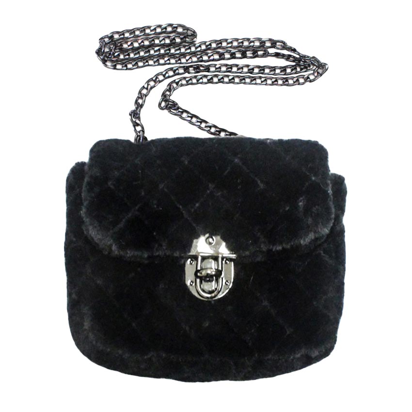Solid Faux Fur Crossbody Bag