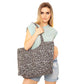 Solid Leopard Print Jute Tote Bag