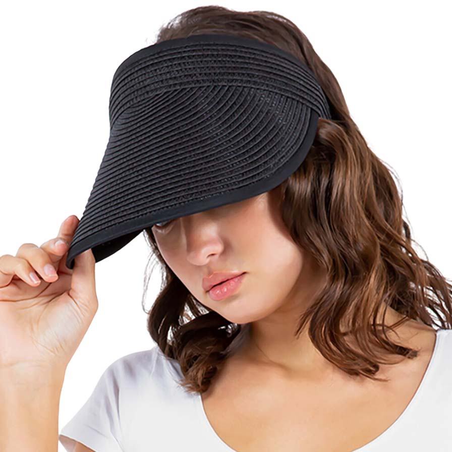 Solid Trimmed Straw Visor Sun Hat