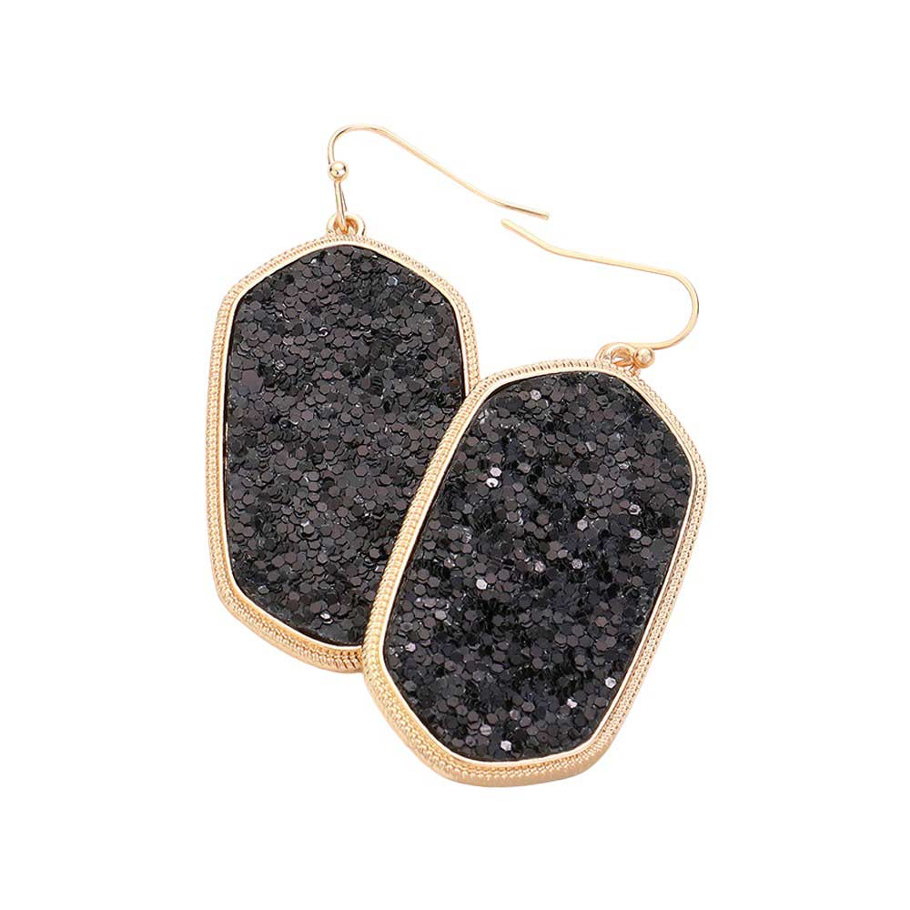 Sparkly Hexagon Frame Dangle Earrings