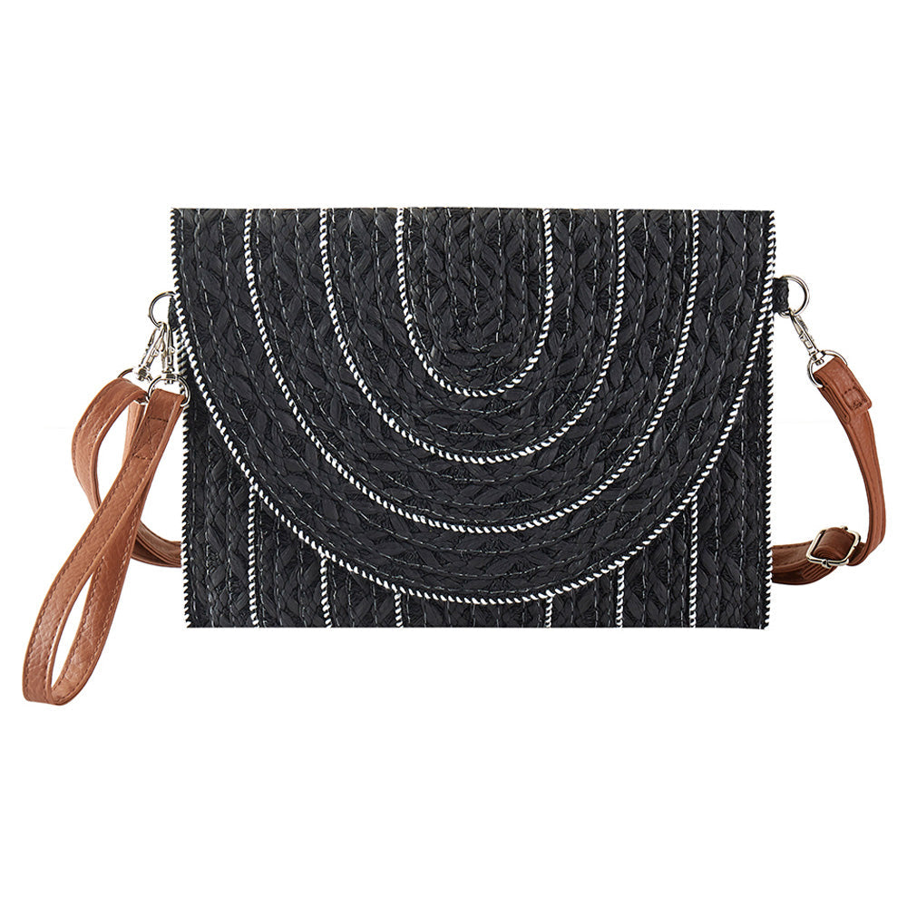 Stitch Detailed Straw Crossbody Bag