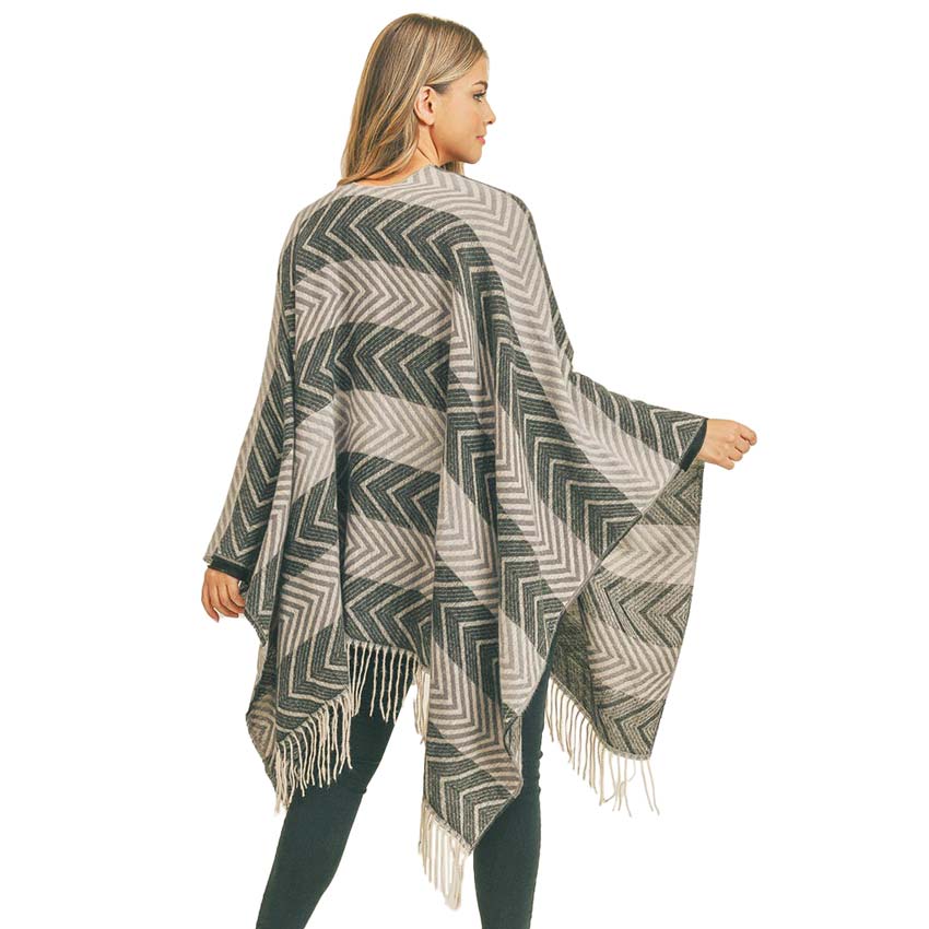 Stripe Chevron Tassel Ruana