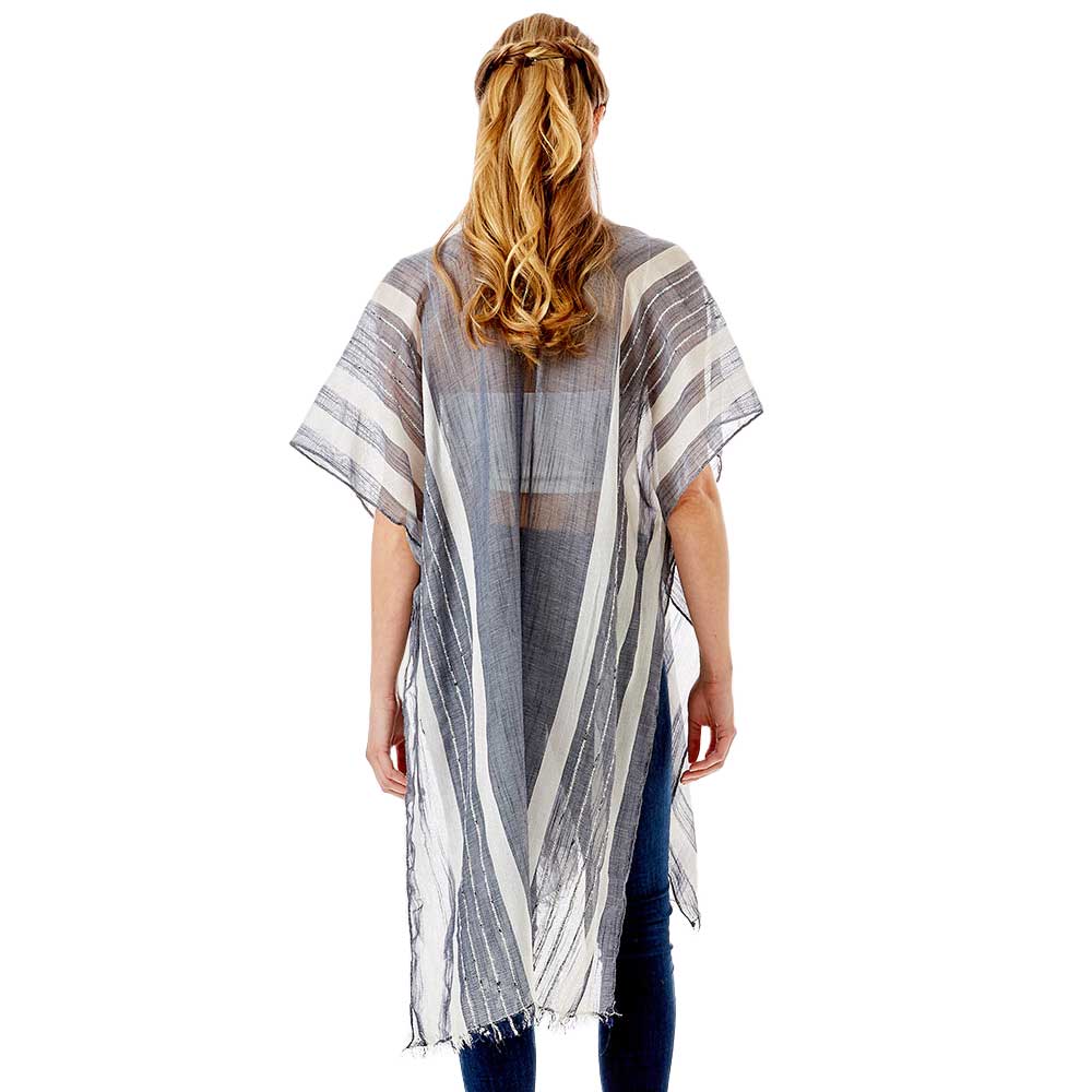 Striped Lurex Cover Up Poncho Kimono Poncho