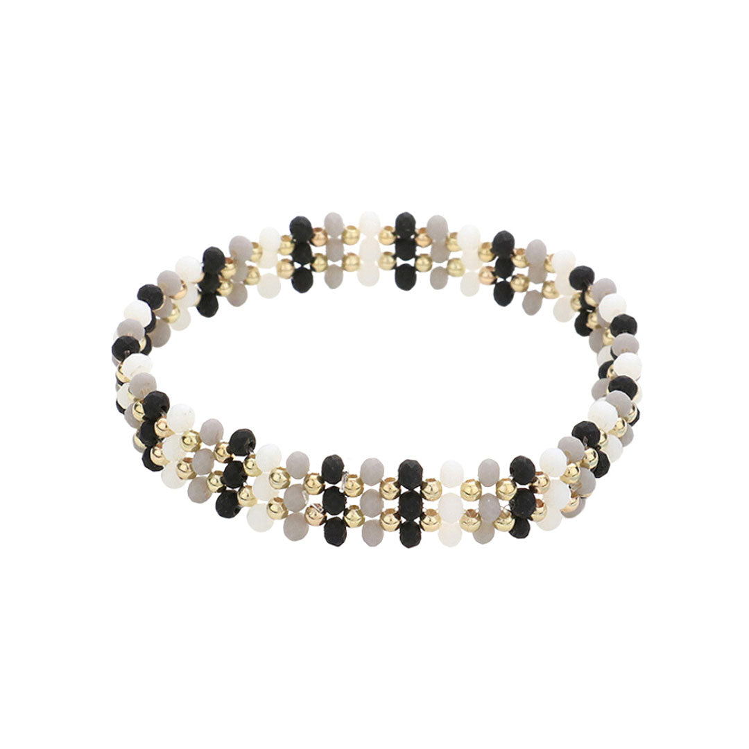 Metal Ball Faceted Beaded Stretch Bracelet