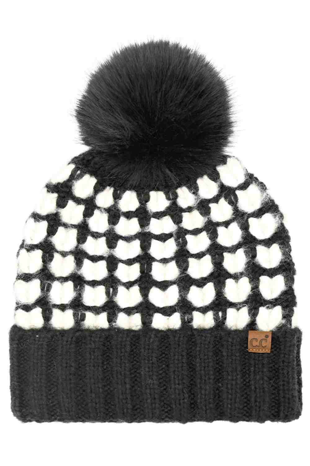 C.C Full of Heart Pattern Pom Beanie Winter Hat