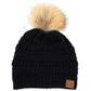 C.C Solid Ribbed Knit Beanie with Pom