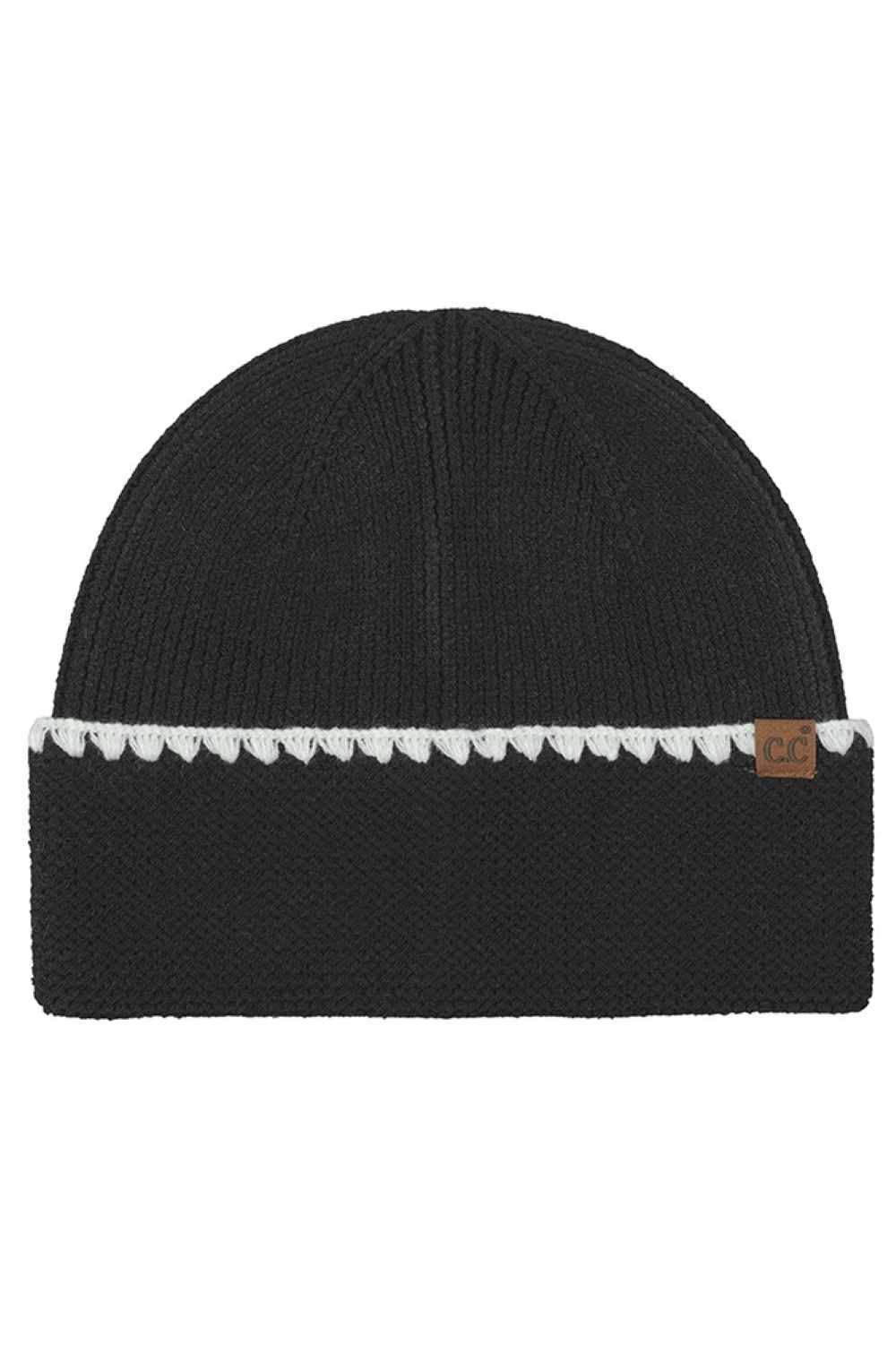 C.C Solid with Stitch Lined Cuff Beanie Winter Hat