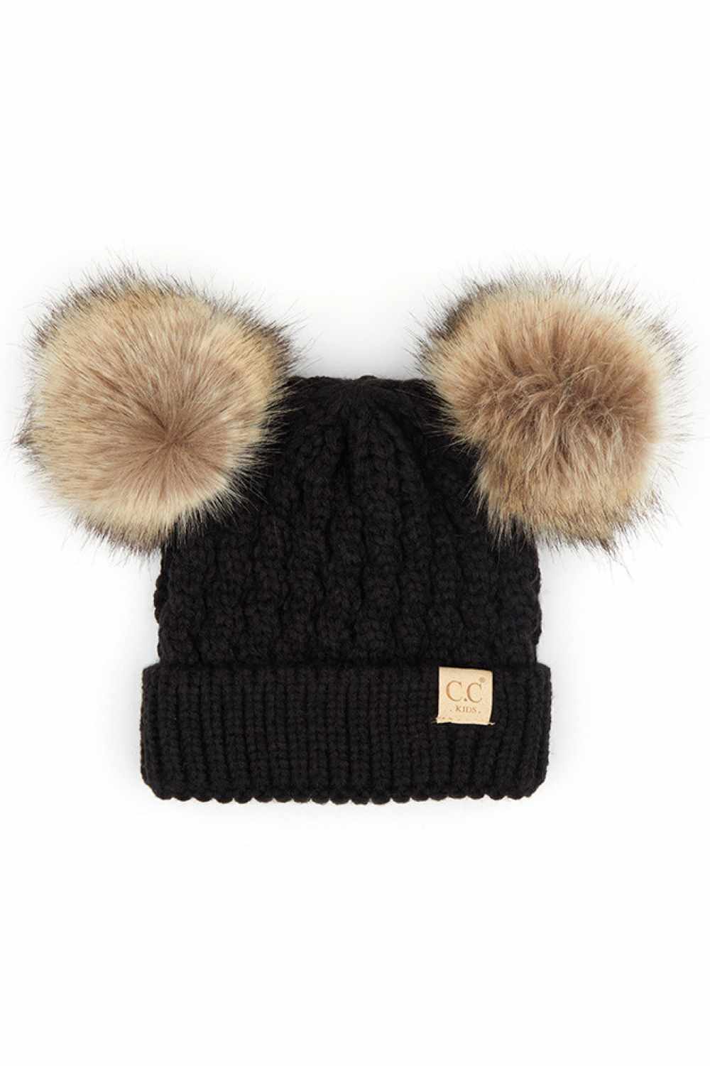 C.C kids double pom pom all over cable pattern beanie hat