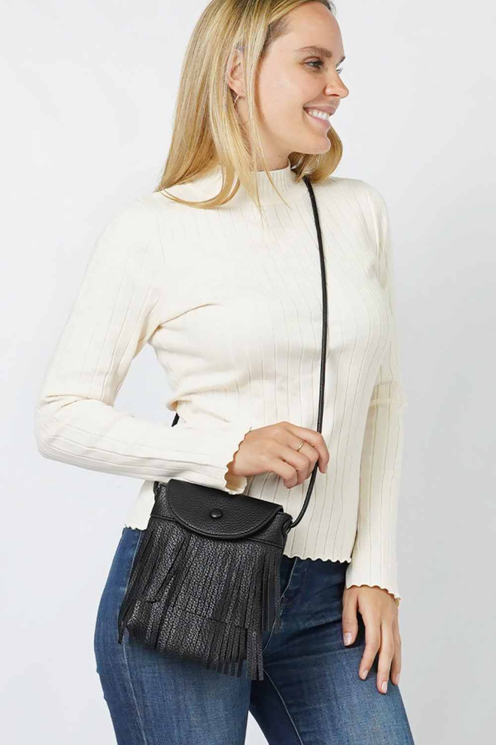 Double Layered Fringe Mini Crossbody Bag