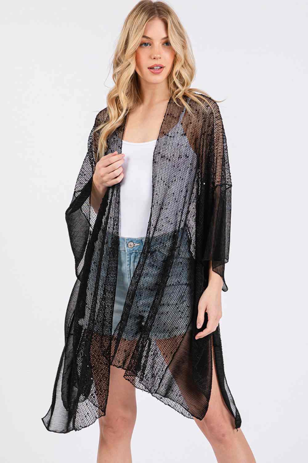 Embellished Sequin Solid Mesh Summer Cover Up