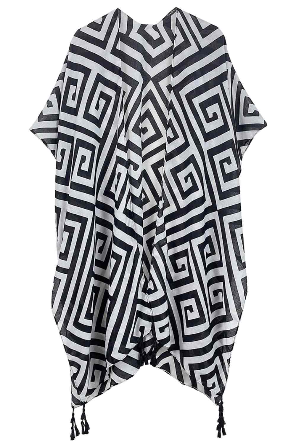 Women's Stunning Geometric Pattern Print Tassel Kimono